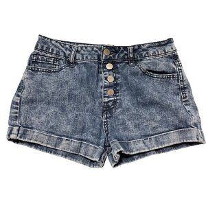 Forever 21 Women's Blue High Rise Button Fly Rolled Cuff Jean Shorts Size 27
